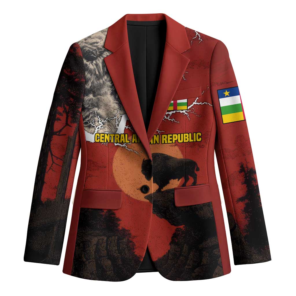 Central African Republic Blazer with Red Black Nature Design and Buffalo Pattern - Wonder Print Shop