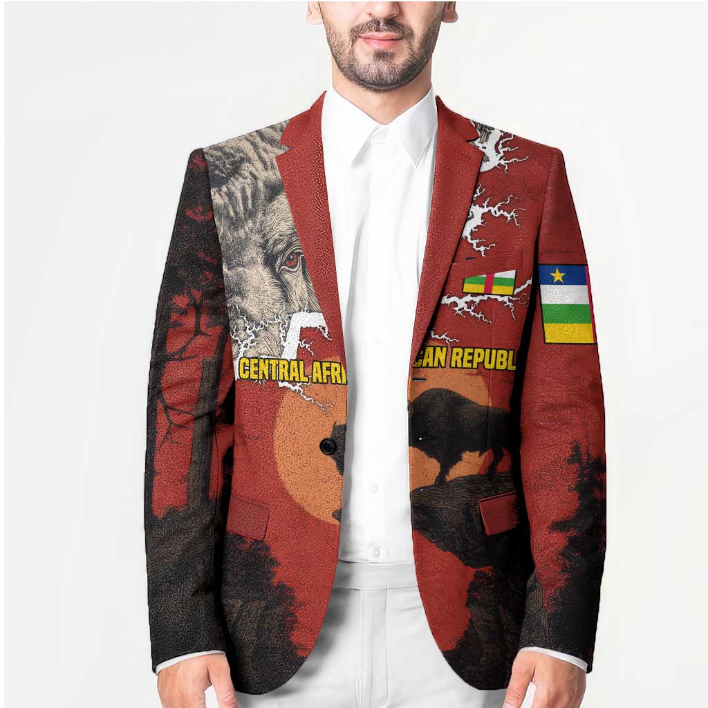 Central African Republic Blazer with Red Black Nature Design and Buffalo Pattern - Wonder Print Shop