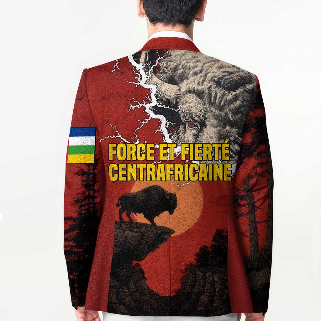Central African Republic Blazer with Red Black Nature Design and Buffalo Pattern - Wonder Print Shop