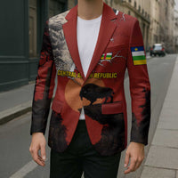Central African Republic Blazer with Red Black Nature Design and Buffalo Pattern - Wonder Print Shop