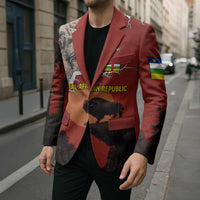 Central African Republic Blazer with Red Black Nature Design and Buffalo Pattern - Wonder Print Shop