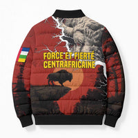 Central African Republic Bomber Puffer Jacket with Red Black Nature Design and Buffalo Pattern - Wonder Print Shop