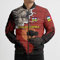 Central African Republic Bomber Puffer Jacket with Red Black Nature Design and Buffalo Pattern - Wonder Print Shop