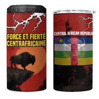 Central African Republic 4 in 1 Can Cooler Tumbler with Red Black Nature Design and Buffalo Pattern - Wonder Print Shop