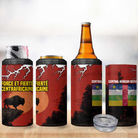 Central African Republic 4 in 1 Can Cooler Tumbler with Red Black Nature Design and Buffalo Pattern - Wonder Print Shop
