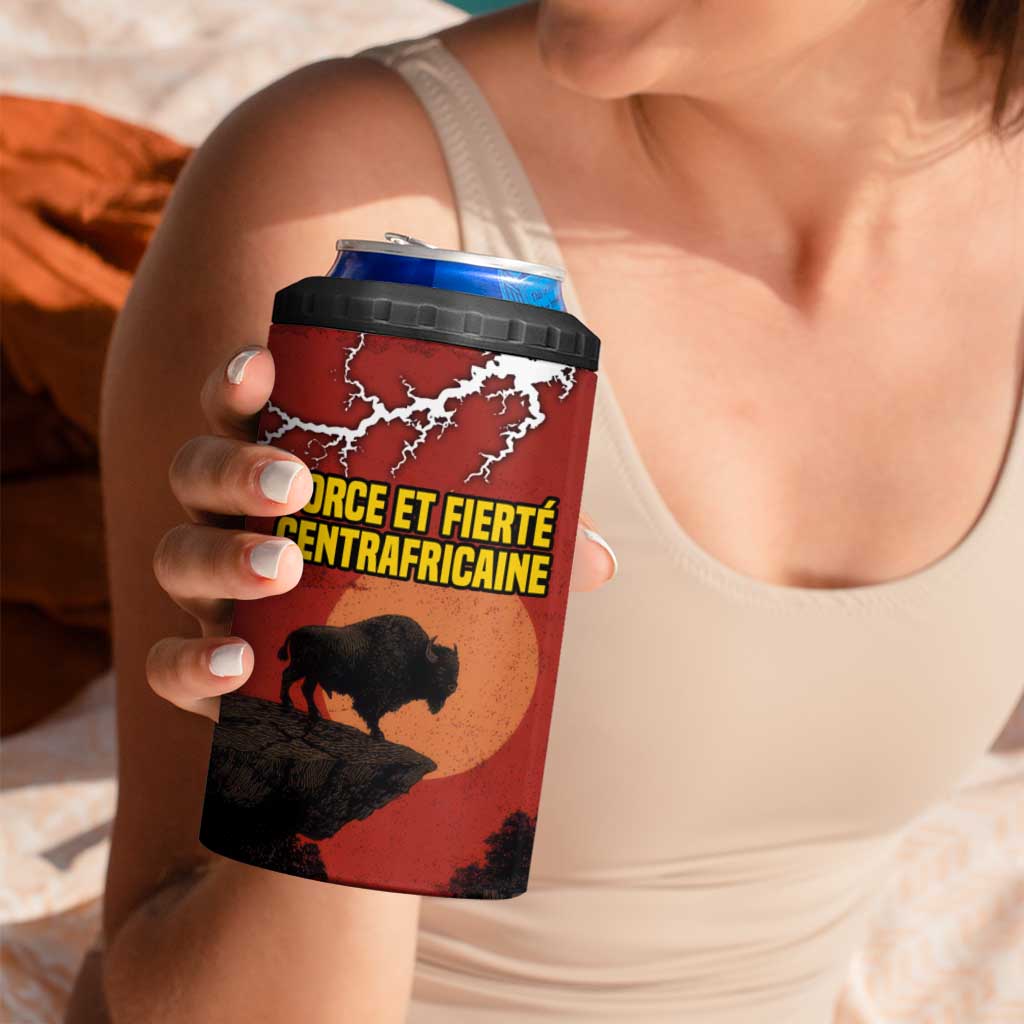 Central African Republic 4 in 1 Can Cooler Tumbler with Red Black Nature Design and Buffalo Pattern - Wonder Print Shop