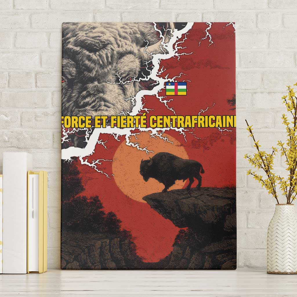 Central African Republic Canvas Wall Art with Red Black Nature Design and Buffalo Pattern - Wonder Print Shop