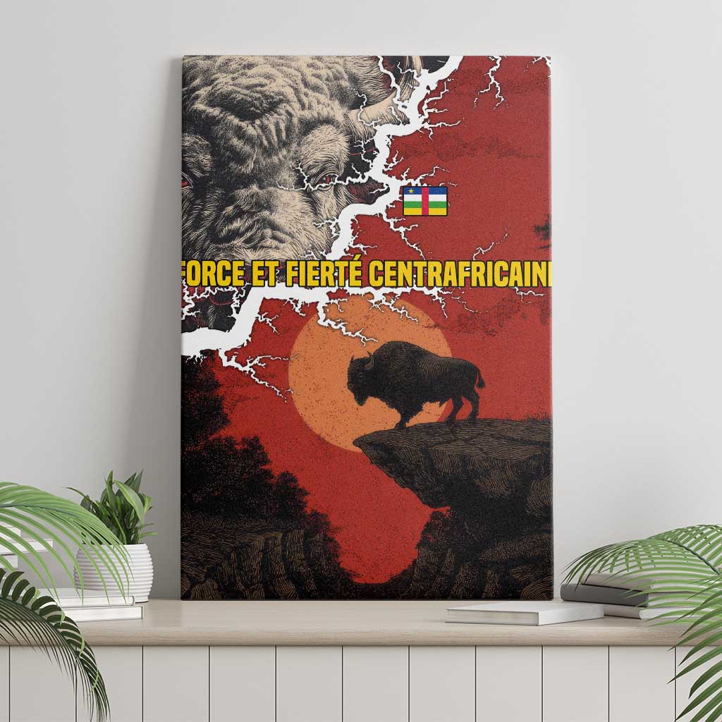 Central African Republic Canvas Wall Art with Red Black Nature Design and Buffalo Pattern - Wonder Print Shop