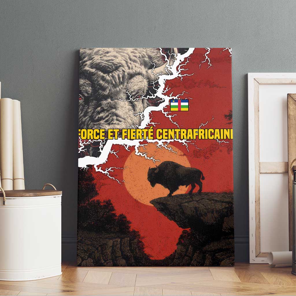 Central African Republic Canvas Wall Art with Red Black Nature Design and Buffalo Pattern - Wonder Print Shop