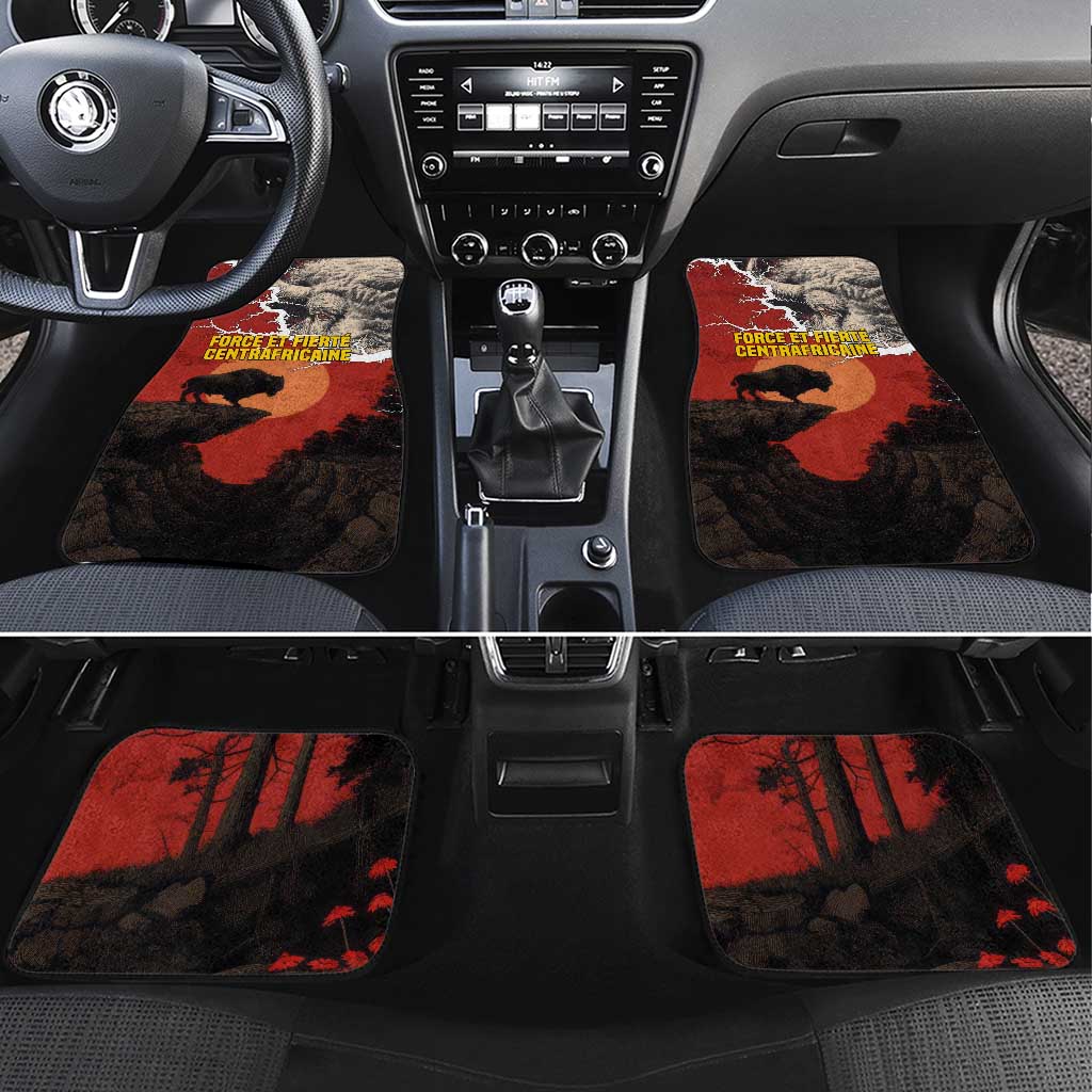 Central African Republic Car Mats with Red Black Nature Design and Buffalo Pattern - Wonder Print Shop