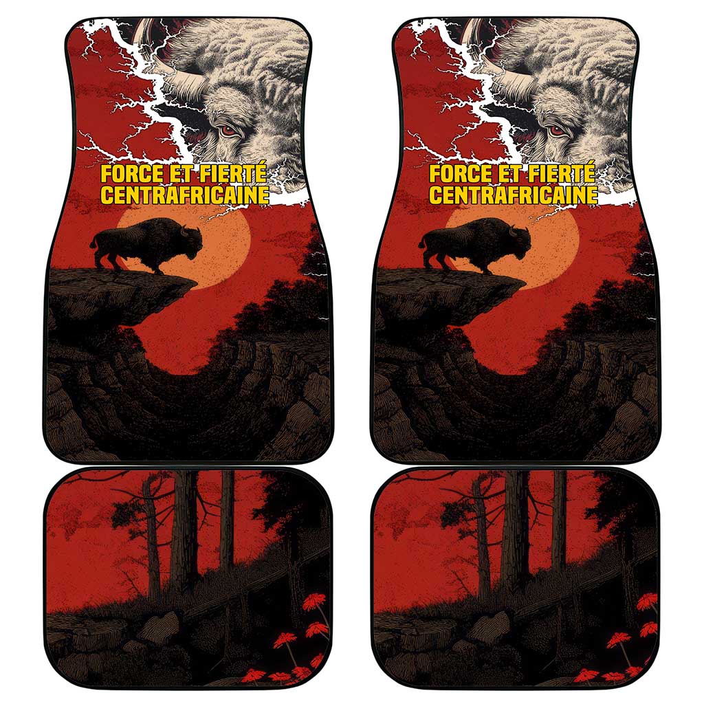 Central African Republic Car Mats with Red Black Nature Design and Buffalo Pattern - Wonder Print Shop