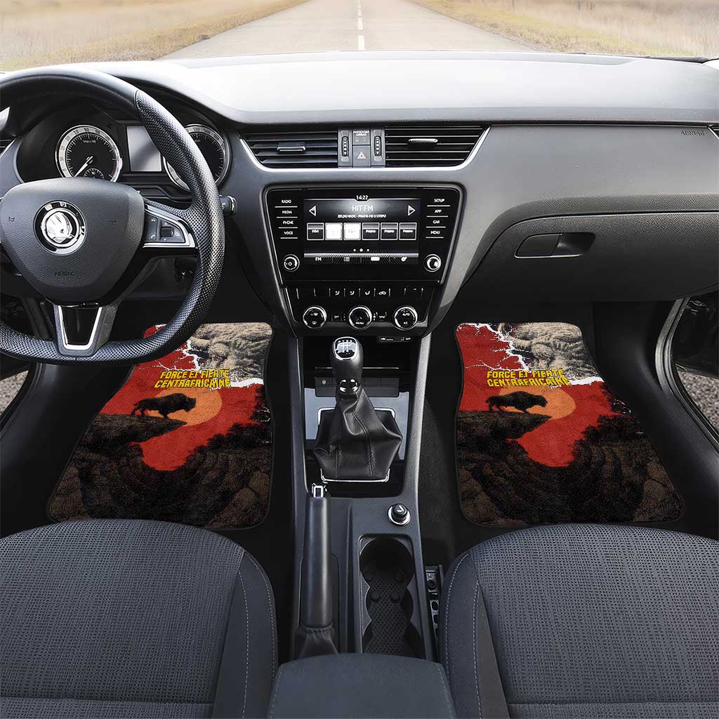 Central African Republic Car Mats with Red Black Nature Design and Buffalo Pattern - Wonder Print Shop