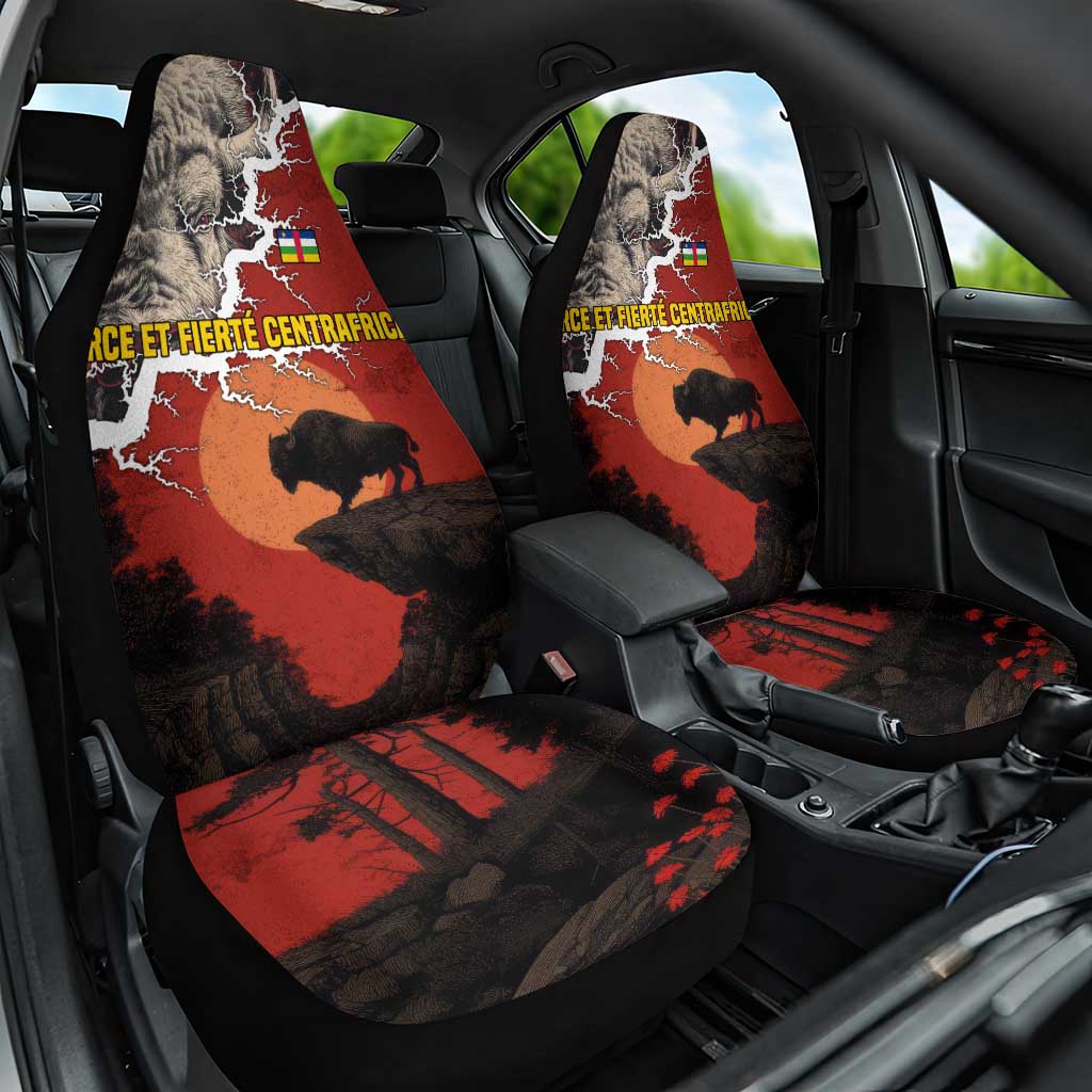 Central African Republic Car Seat Cover with Red Black Nature Design and Buffalo Pattern - Wonder Print Shop