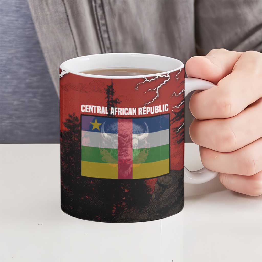Central African Republic Ceramic Mug with Red Black Nature Design and Buffalo Pattern - Wonder Print Shop