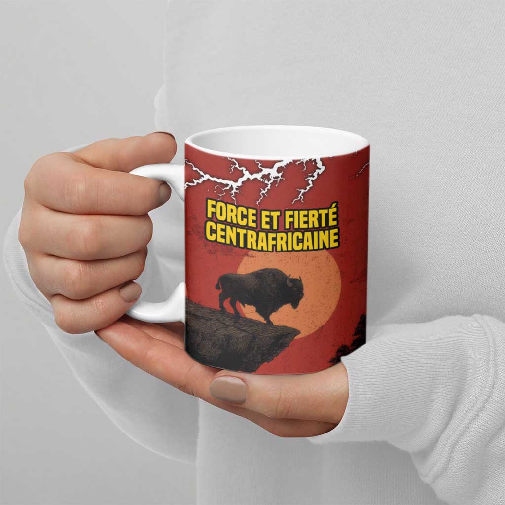Central African Republic Ceramic Mug with Red Black Nature Design and Buffalo Pattern - Wonder Print Shop