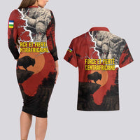 Central African Republic Couples Matching Long Sleeve Bodycon Dress and Hawaiian Shirt with Red Black Nature Design and Buffalo Pattern - Wonder Print Shop
