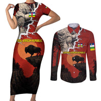 Central African Republic Couples Matching Short Sleeve Bodycon Dress and Long Sleeve Button Shirt with Red Black Nature Design and Buffalo Pattern - Wonder Print Shop