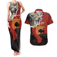 Central African Republic Couples Matching Tank Maxi Dress and Hawaiian Shirt with Red Black Nature Design and Buffalo Pattern - Wonder Print Shop