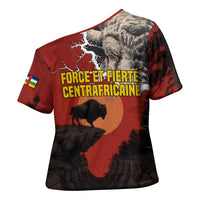 Central African Republic Cross Shoulder Shirt with Red Black Nature Design and Buffalo Pattern - Wonder Print Shop
