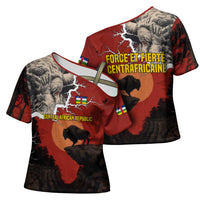 Central African Republic Cross Shoulder Shirt with Red Black Nature Design and Buffalo Pattern - Wonder Print Shop