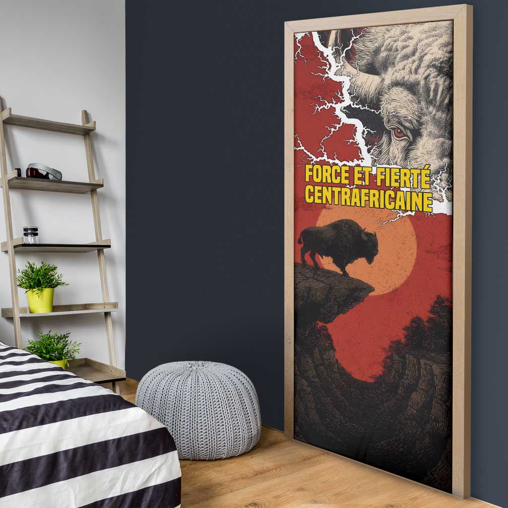 Central African Republic Door Cover with Red Black Nature Design and Buffalo Pattern - Wonder Print Shop