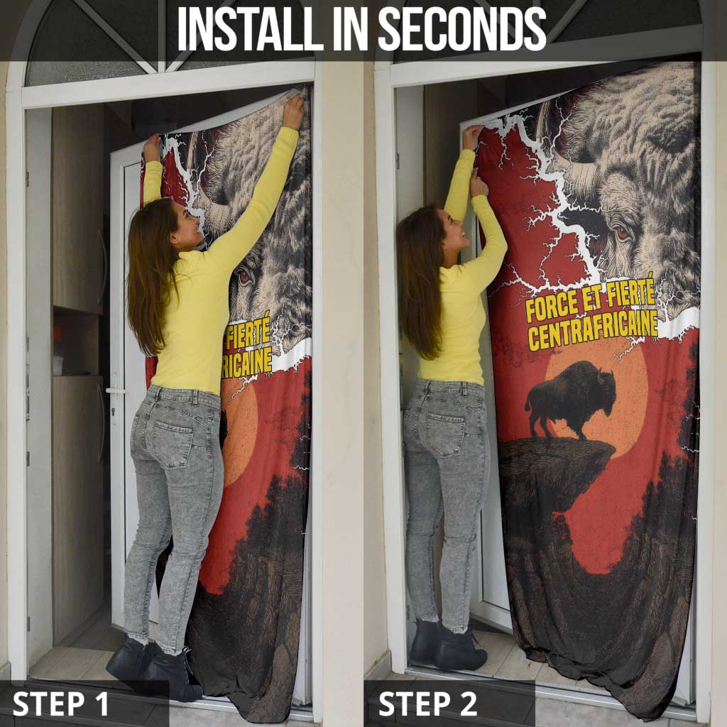 Central African Republic Door Cover with Red Black Nature Design and Buffalo Pattern - Wonder Print Shop