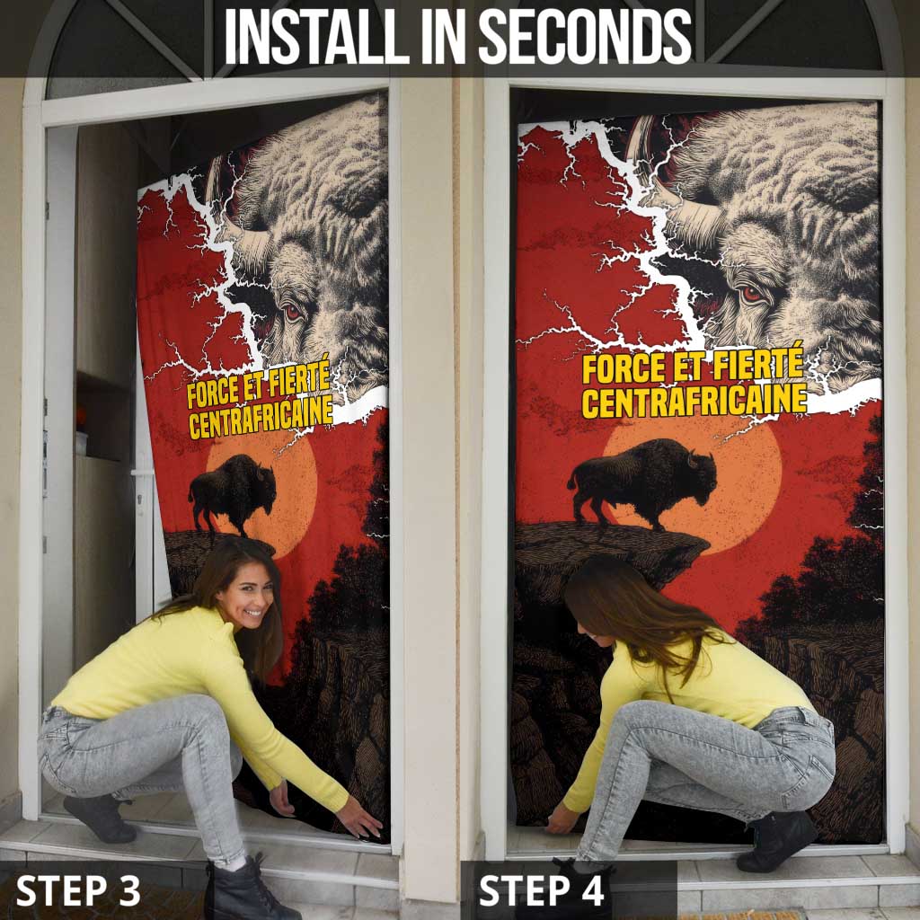 Central African Republic Door Cover with Red Black Nature Design and Buffalo Pattern - Wonder Print Shop