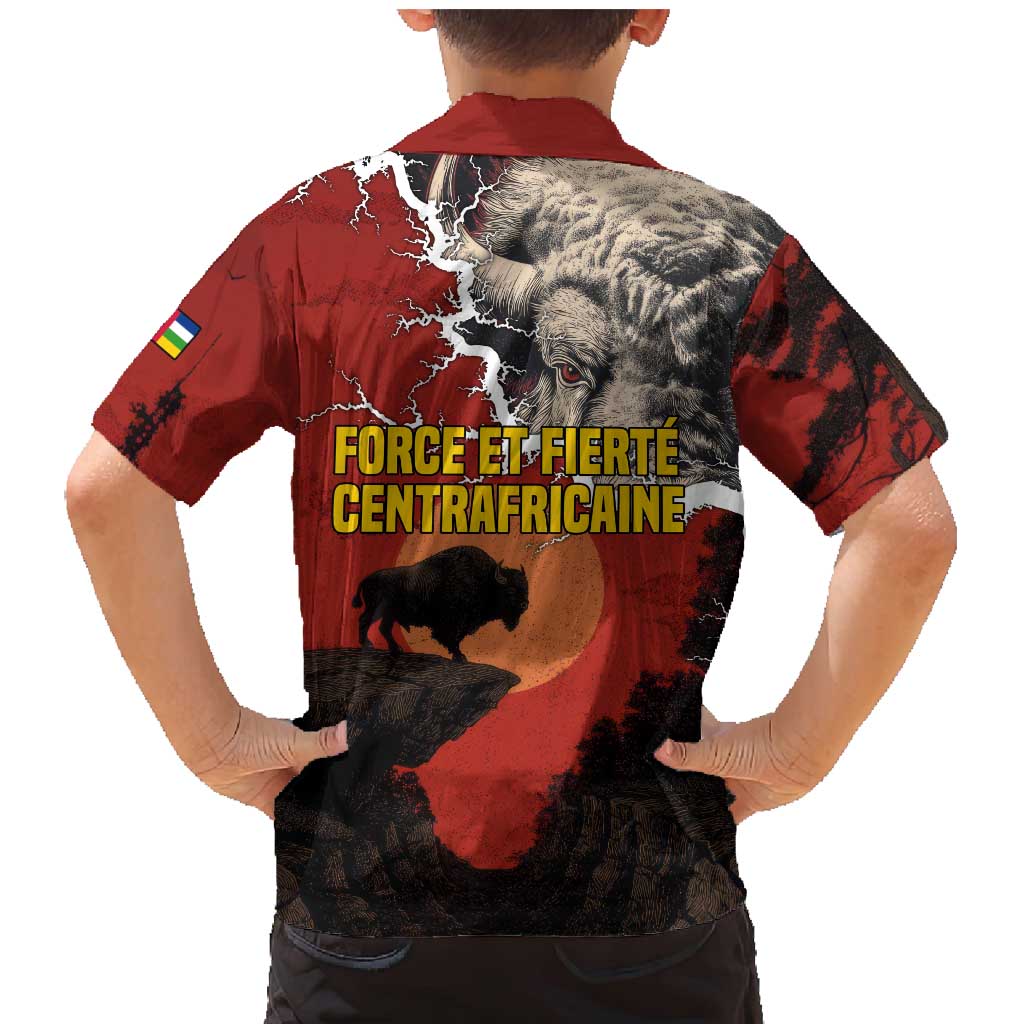 Central African Republic Family Matching Mermaid Dress and Hawaiian Shirt with Red Black Nature Design and Buffalo Pattern - Wonder Print Shop