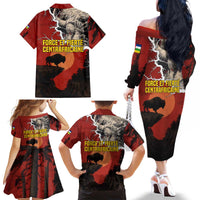Central African Republic Family Matching Off The Shoulder Long Sleeve Dress and Hawaiian Shirt with Red Black Nature Design and Buffalo Pattern - Wonder Print Shop