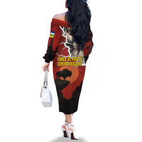 Central African Republic Family Matching Off The Shoulder Long Sleeve Dress and Hawaiian Shirt with Red Black Nature Design and Buffalo Pattern - Wonder Print Shop