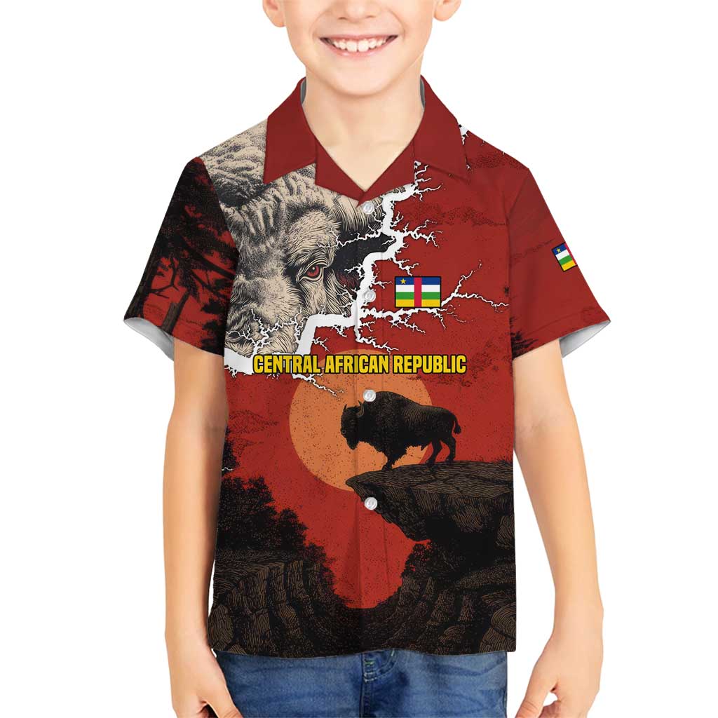 Central African Republic Family Matching Off Shoulder Maxi Dress and Hawaiian Shirt with Red Black Nature Design and Buffalo Pattern - Wonder Print Shop