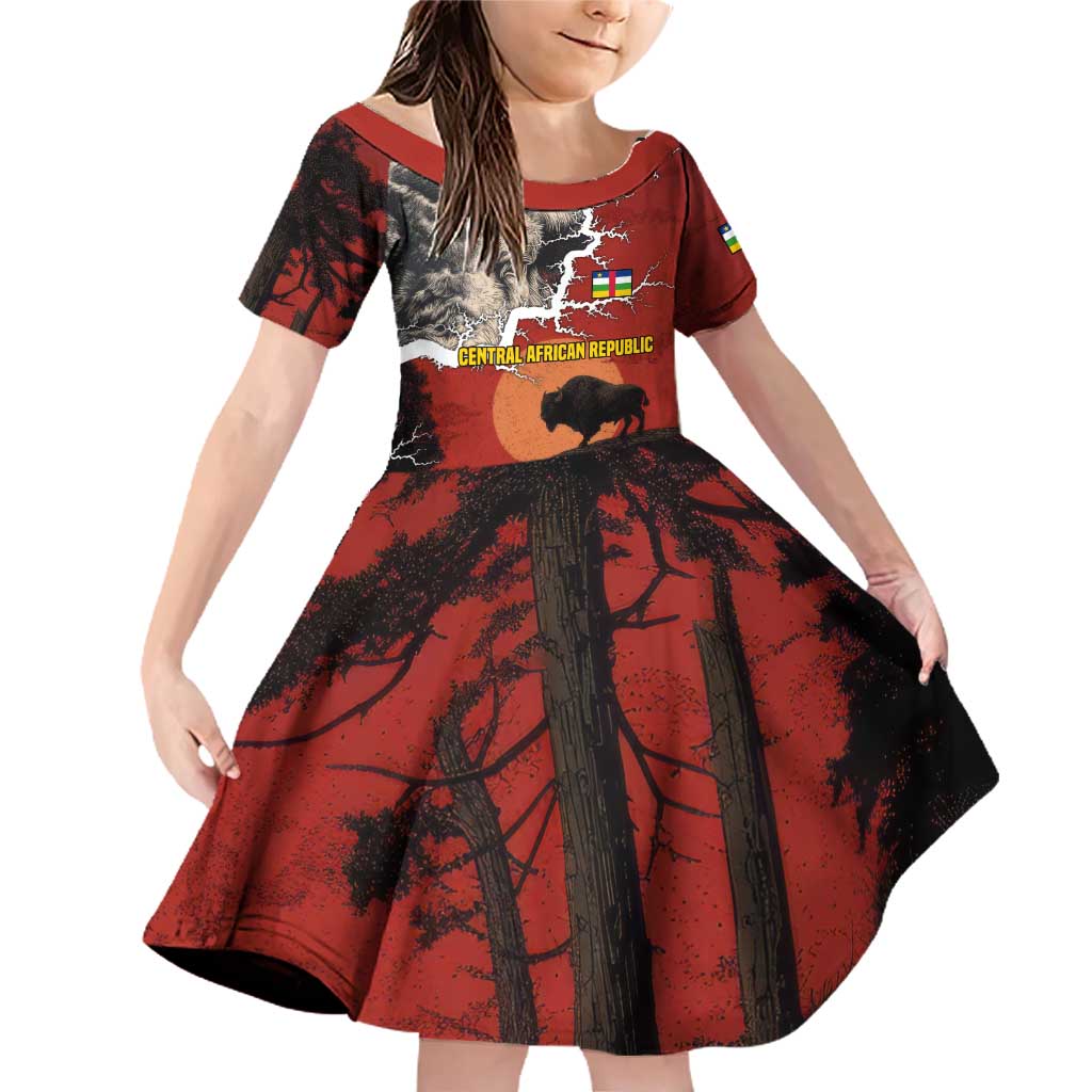 Central African Republic Family Matching Off Shoulder Short Dress and Hawaiian Shirt with Red Black Nature Design and Buffalo Pattern - Wonder Print Shop
