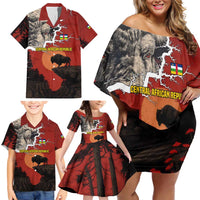 Central African Republic Family Matching Off Shoulder Short Dress and Hawaiian Shirt with Red Black Nature Design and Buffalo Pattern - Wonder Print Shop
