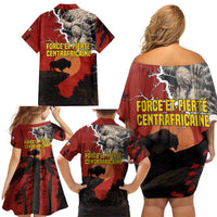 Central African Republic Family Matching Off Shoulder Short Dress and Hawaiian Shirt with Red Black Nature Design and Buffalo Pattern - Wonder Print Shop