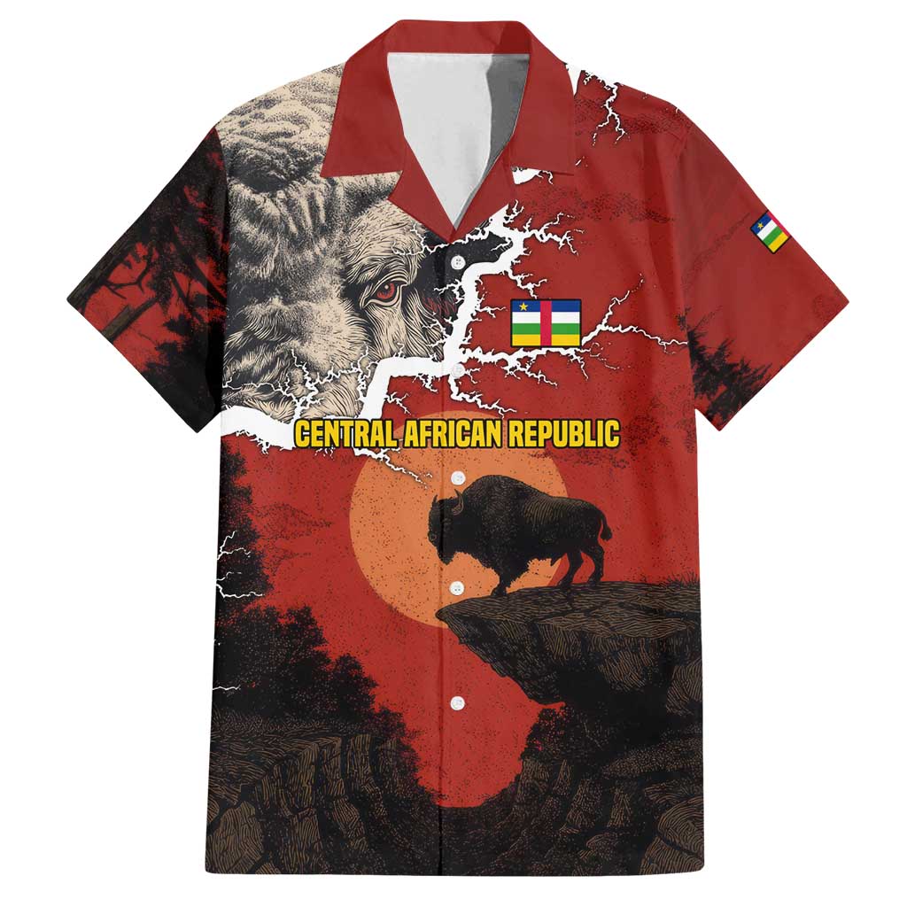 Central African Republic Family Matching Off Shoulder Short Dress and Hawaiian Shirt with Red Black Nature Design and Buffalo Pattern - Wonder Print Shop