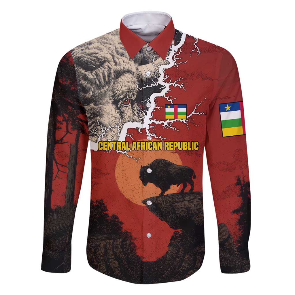 Central African Republic Family Matching Off Shoulder Short Dress and Hawaiian Shirt with Red Black Nature Design and Buffalo Pattern - Wonder Print Shop