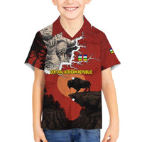 Central African Republic Family Matching Off Shoulder Short Dress and Hawaiian Shirt with Red Black Nature Design and Buffalo Pattern - Wonder Print Shop