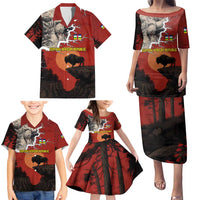 Central African Republic Family Matching Puletasi and Hawaiian Shirt with Red Black Nature Design and Buffalo Pattern - Wonder Print Shop