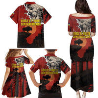 Central African Republic Family Matching Puletasi and Hawaiian Shirt with Red Black Nature Design and Buffalo Pattern - Wonder Print Shop