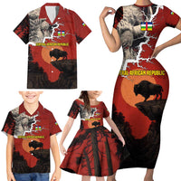 Central African Republic Family Matching Short Sleeve Bodycon Dress and Hawaiian Shirt with Red Black Nature Design and Buffalo Pattern - Wonder Print Shop