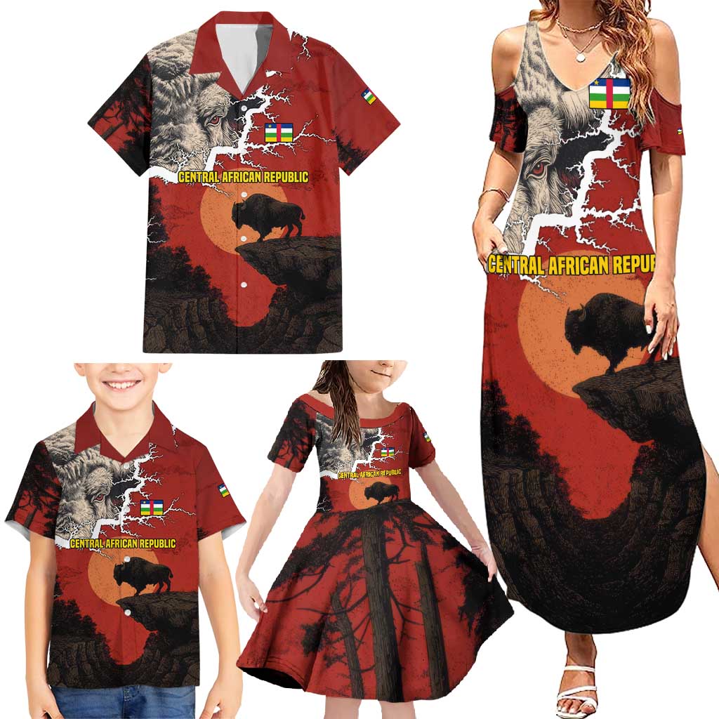 Central African Republic Family Matching Summer Maxi Dress and Hawaiian Shirt with Red Black Nature Design and Buffalo Pattern - Wonder Print Shop