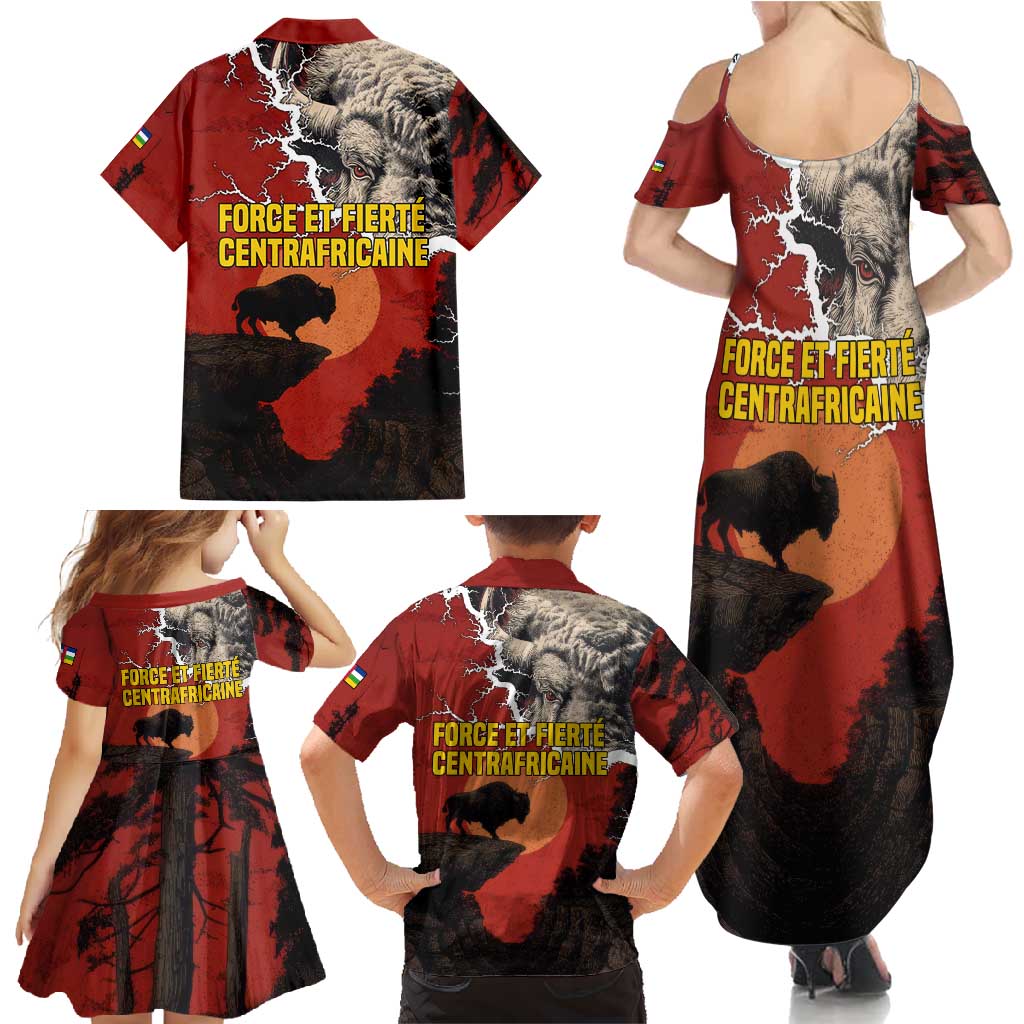 Central African Republic Family Matching Summer Maxi Dress and Hawaiian Shirt with Red Black Nature Design and Buffalo Pattern - Wonder Print Shop