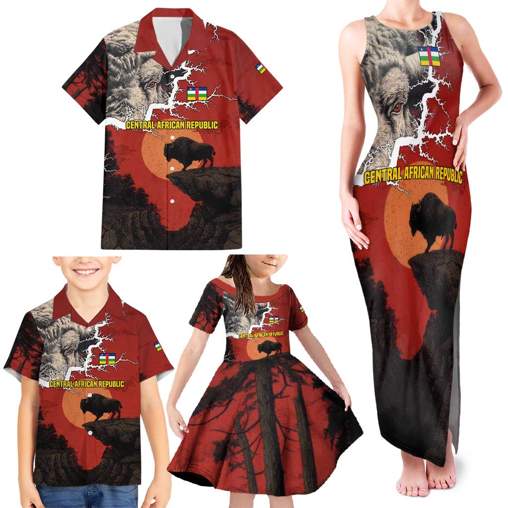 Central African Republic Family Matching Tank Maxi Dress and Hawaiian Shirt with Red Black Nature Design and Buffalo Pattern - Wonder Print Shop
