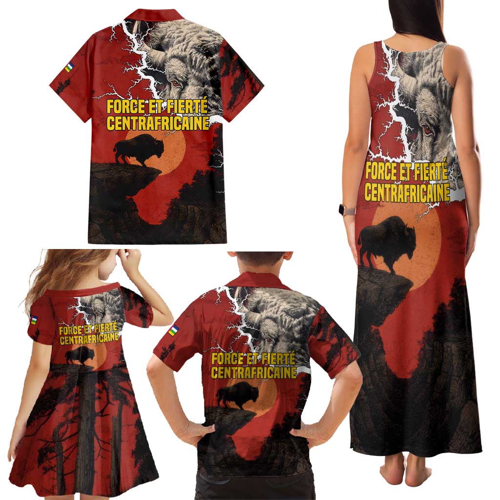 Central African Republic Family Matching Tank Maxi Dress and Hawaiian Shirt with Red Black Nature Design and Buffalo Pattern - Wonder Print Shop