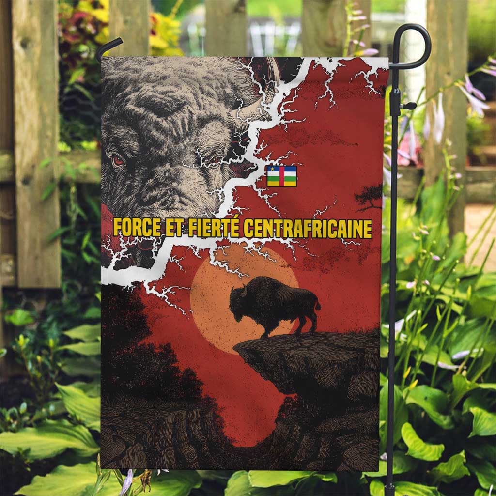 Central African Republic Garden Flag with Red Black Nature Design and Buffalo Pattern - Wonder Print Shop