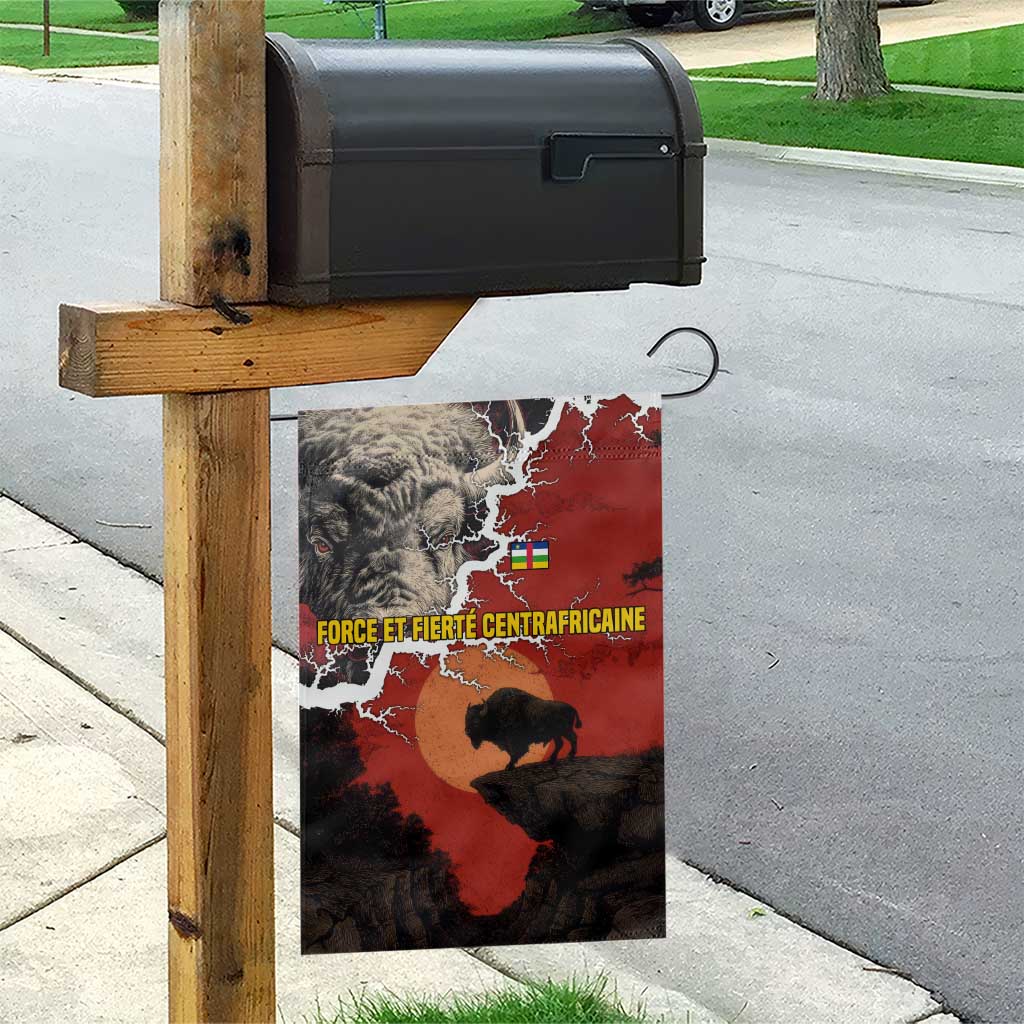 Central African Republic Garden Flag with Red Black Nature Design and Buffalo Pattern - Wonder Print Shop