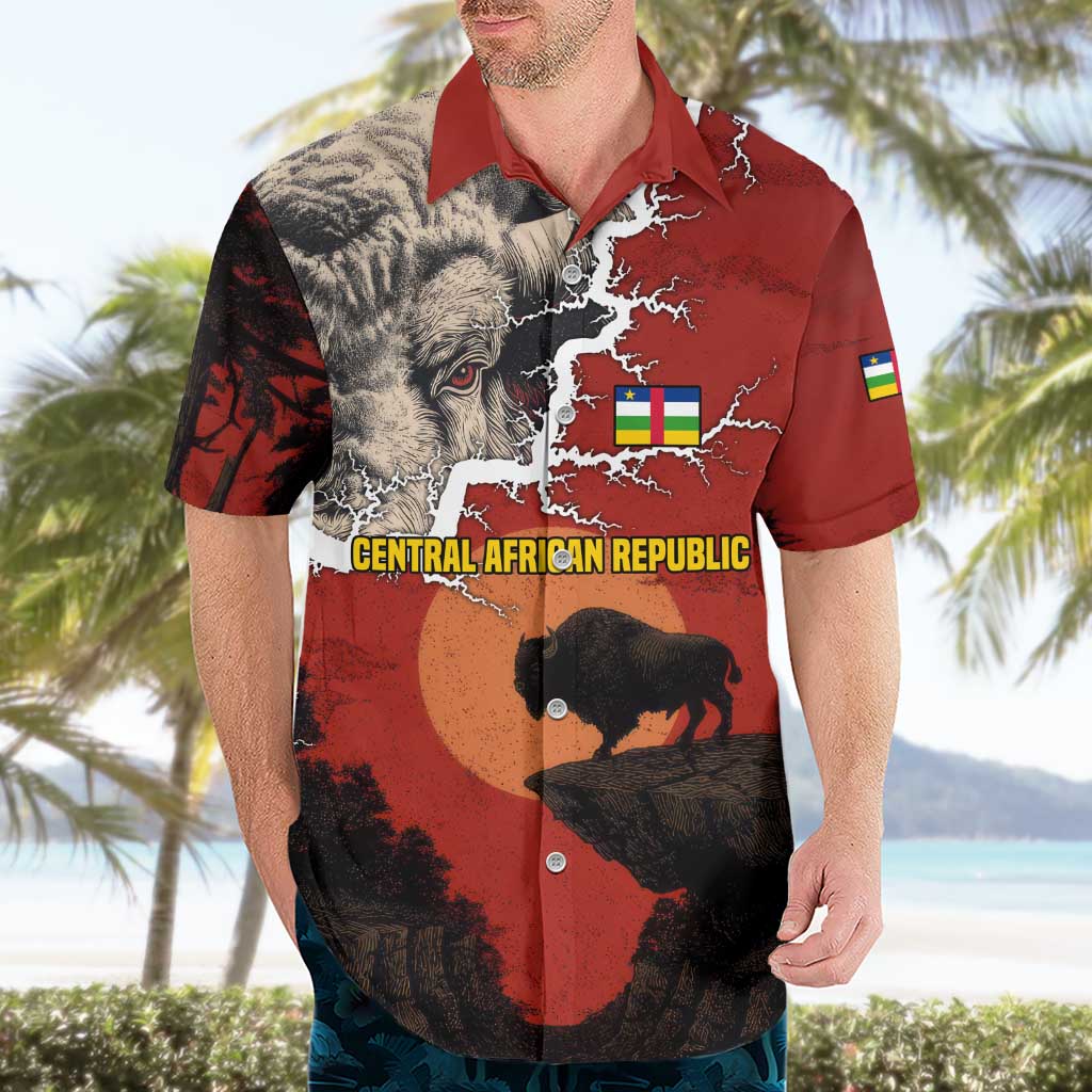 Central African Republic Hawaiian Shirt with Red Black Nature Design and Buffalo Pattern - Wonder Print Shop