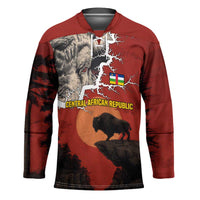 Central African Republic Hockey Jersey with Red Black Nature Design and Buffalo Pattern - Wonder Print Shop