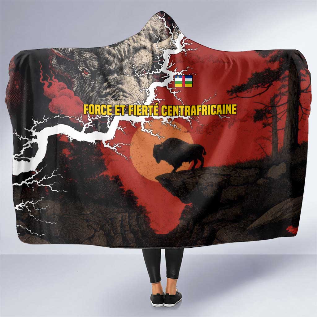 Central African Republic Hooded Blanket with Red Black Nature Design and Buffalo Pattern - Wonder Print Shop