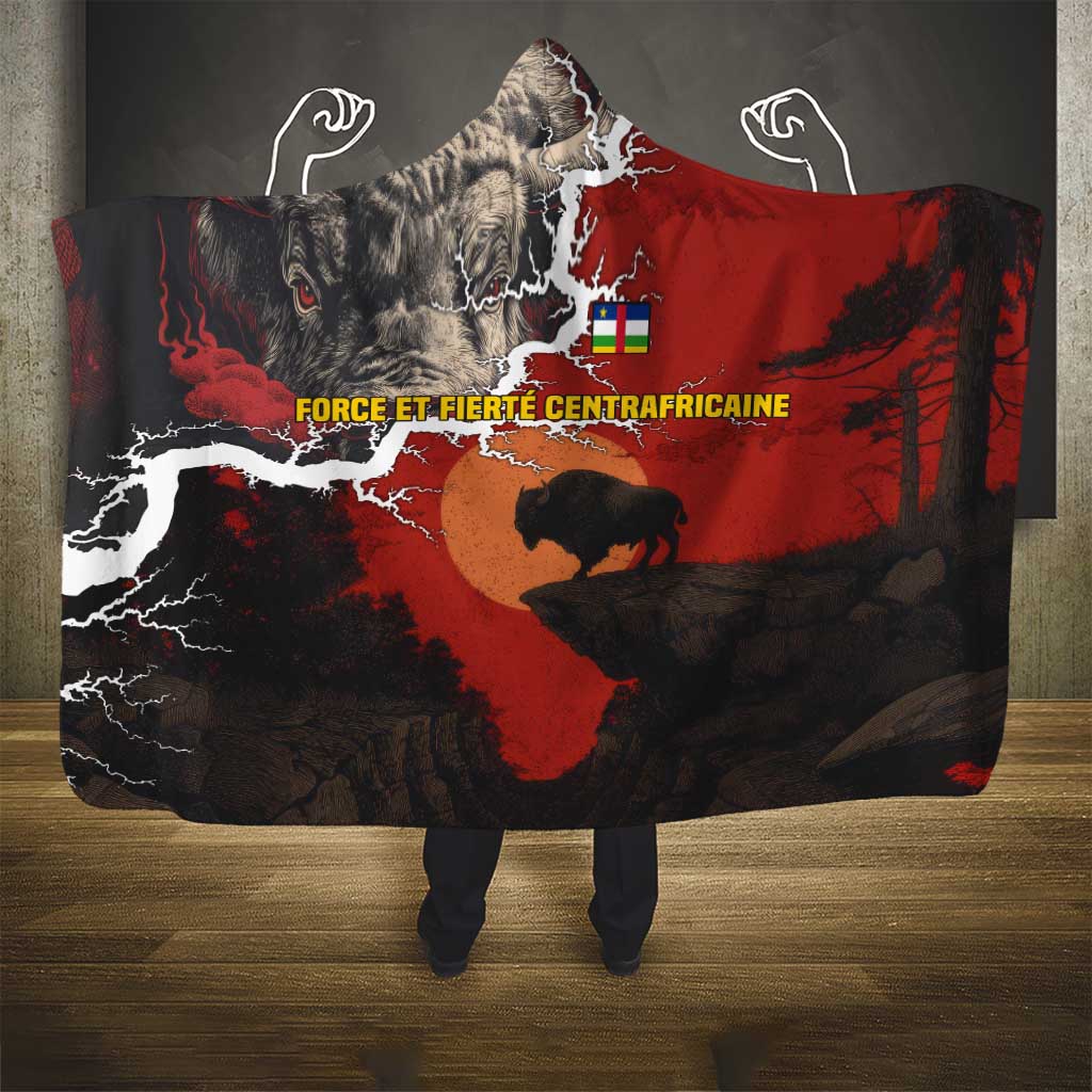 Central African Republic Hooded Blanket with Red Black Nature Design and Buffalo Pattern - Wonder Print Shop